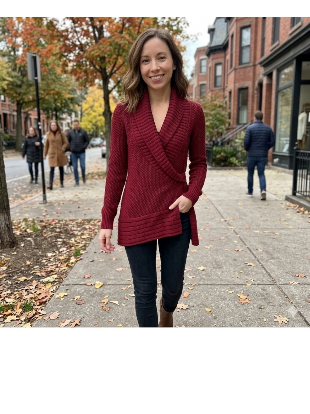 Bebe Burgundy Draped Shawl Collar Wrap Sweater